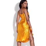 Money Gold  Spaghetti Strap Drawstring Mini Dress
