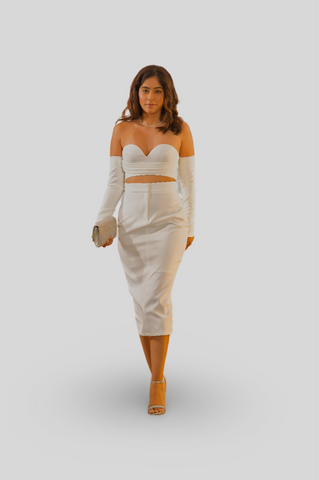 Luxury White Midi Skirt Set