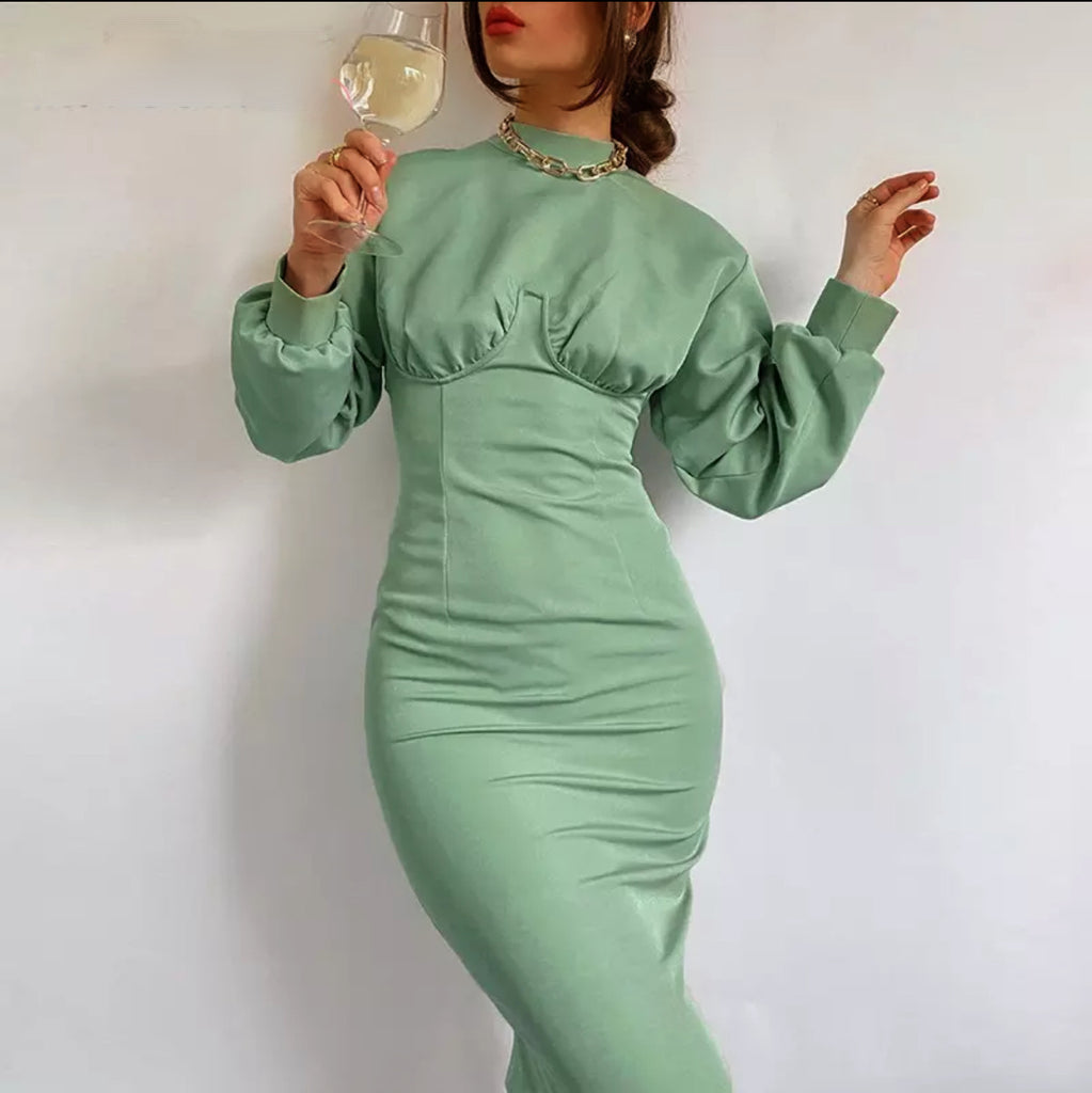 Retro Long Sleeve Classic Midi Dress