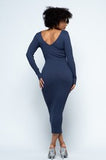 She's Royal Ribbed Deep Plunge Midi Dress