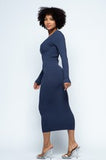 She's Royal Ribbed Deep Plunge Midi Dress