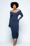 She's Royal Ribbed Deep Plunge Midi Dress