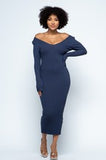 She's Royal Ribbed Deep Plunge Midi Dress