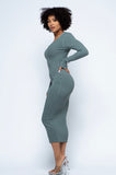 She's Royal Ribbed Deep Plunge Midi Dress