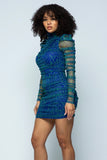 Camille Blue Green Stripe Bodycon Dress