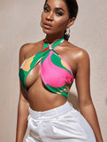 Multicolor Criss Cross Knot Halter Top