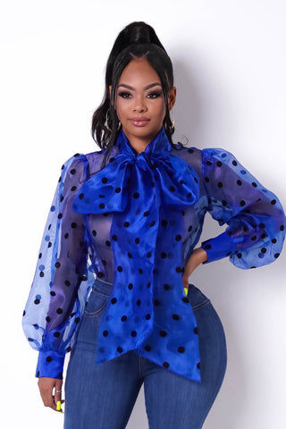 The Polka Mania Bow Tie Long-Sleeve Blouse