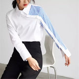 Stripe Forward Irregular Collar Shirt