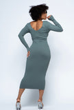 She's Royal Ribbed Deep Plunge Midi Dress