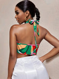 Multicolor Criss Cross Knot Halter Top