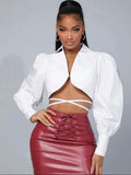 Rock Your World Puff Sleeve Criss Cross Crop Shirt