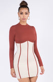 Rustic Mock Neck Ribbed Mini Dress