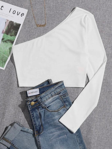 Sideways One Shoulder Crop Top