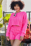 Fuchsia Bright Crop  Knit Sweater