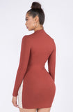 Rustic Mock Neck Ribbed Mini Dress