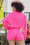 Fuchsia Bright Crop  Knit Sweater