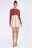 Rustic Mock Neck Ribbed Mini Dress
