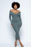 She's Royal Ribbed Deep Plunge Midi Dress